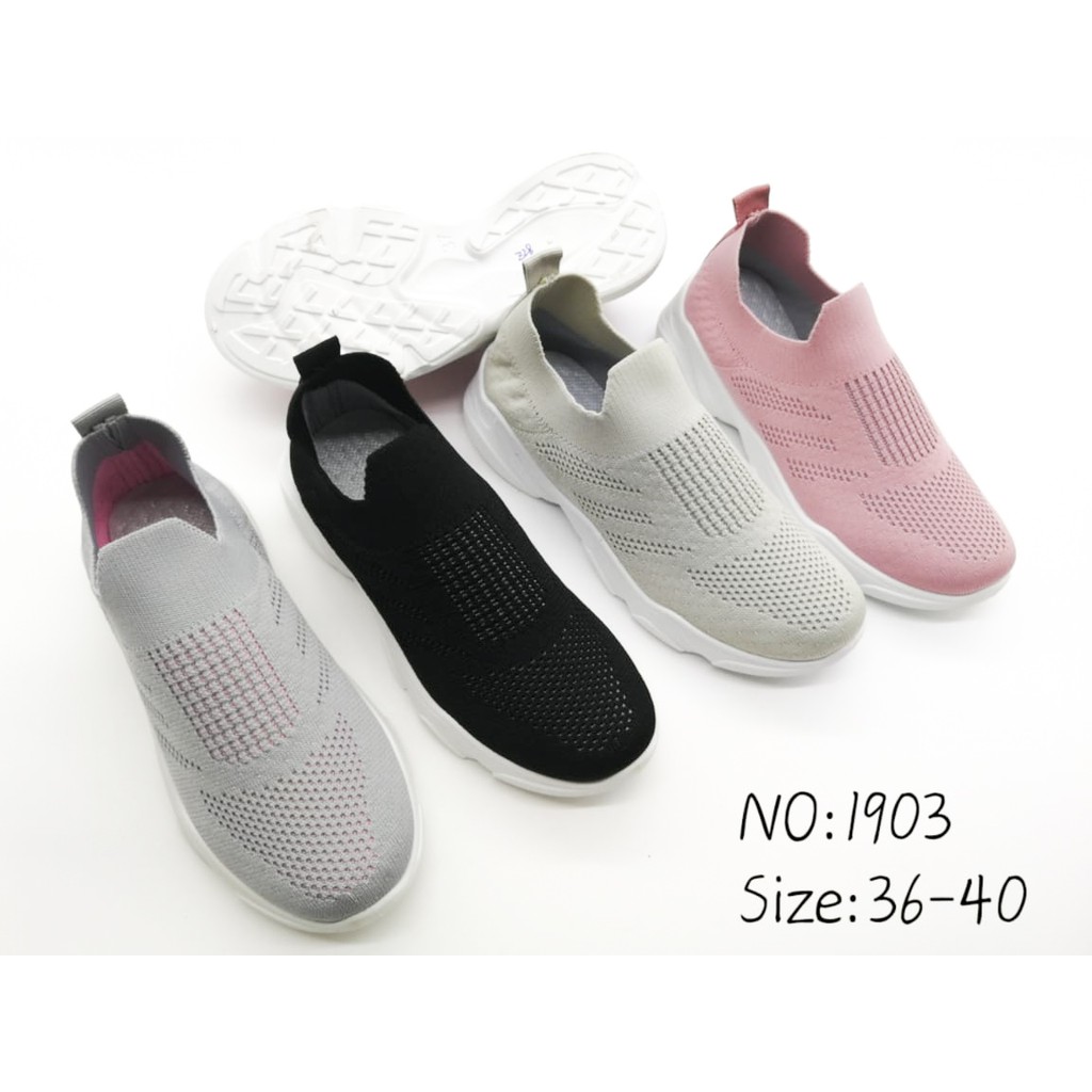M&M Sepatu Sneakers Wanita Tanpa Tali Flyknit Fashion Korea Casual
