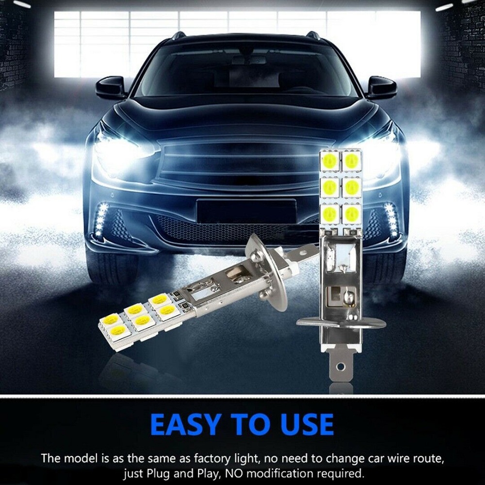 【TERSEDIA &amp; COD】4pcs Bola Lampu 12-led H1 6000k 55w Smd-5050 Warna Putih Untuk Depan Mobil