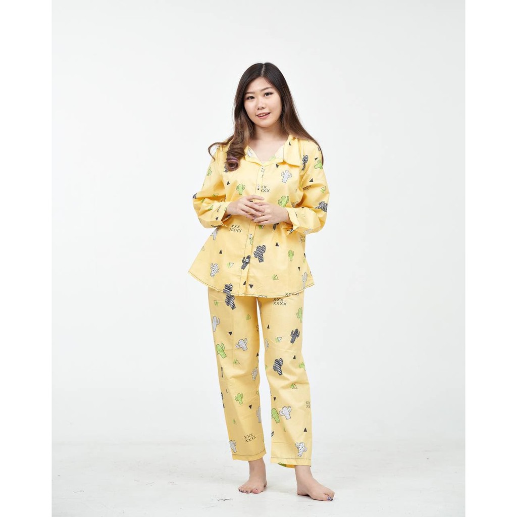 Piyama dewasa jumbo karakter Lengan panjang PP XXL-Kaktus Yellow
