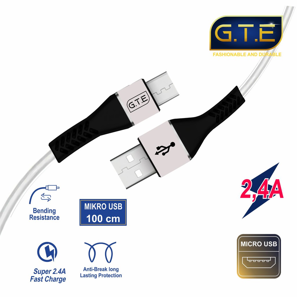 Kabel Data Mikro USB GTE Fast Charging 2.4A