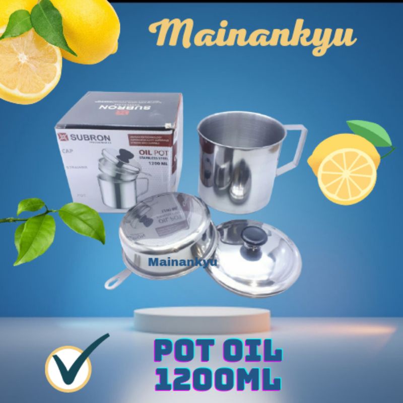 (MAINANKYU) Oil Pot Stainless 1200 Ml Saringan Minyak Tempat Minyak 12CM Serbaguna