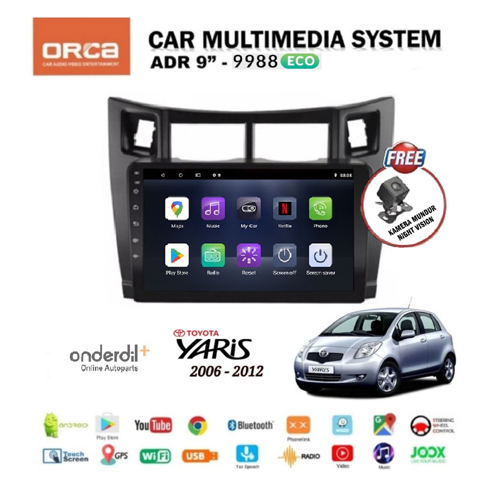 Paket Head Unit TV Android ECO 9" Toyota Yaris 2006-2012