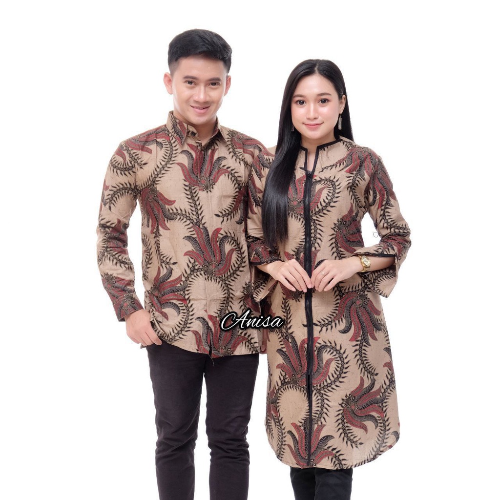 Atasan batik couple pria wanita dress tunik motif bunga Kecil