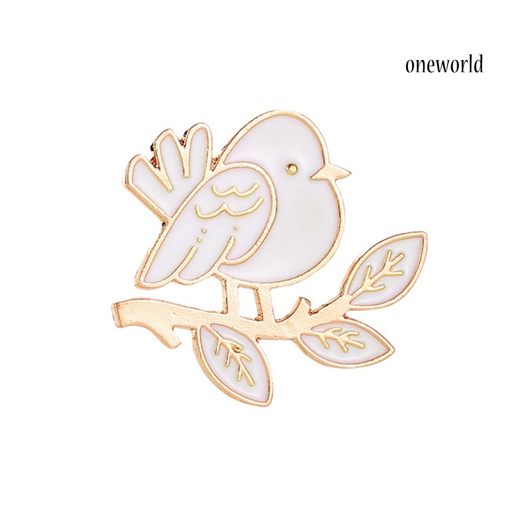 OW@ Lovely Bird Leaves Enamel Badge Women Shirt Bag Collar Brooch Pin Jewelry Gift