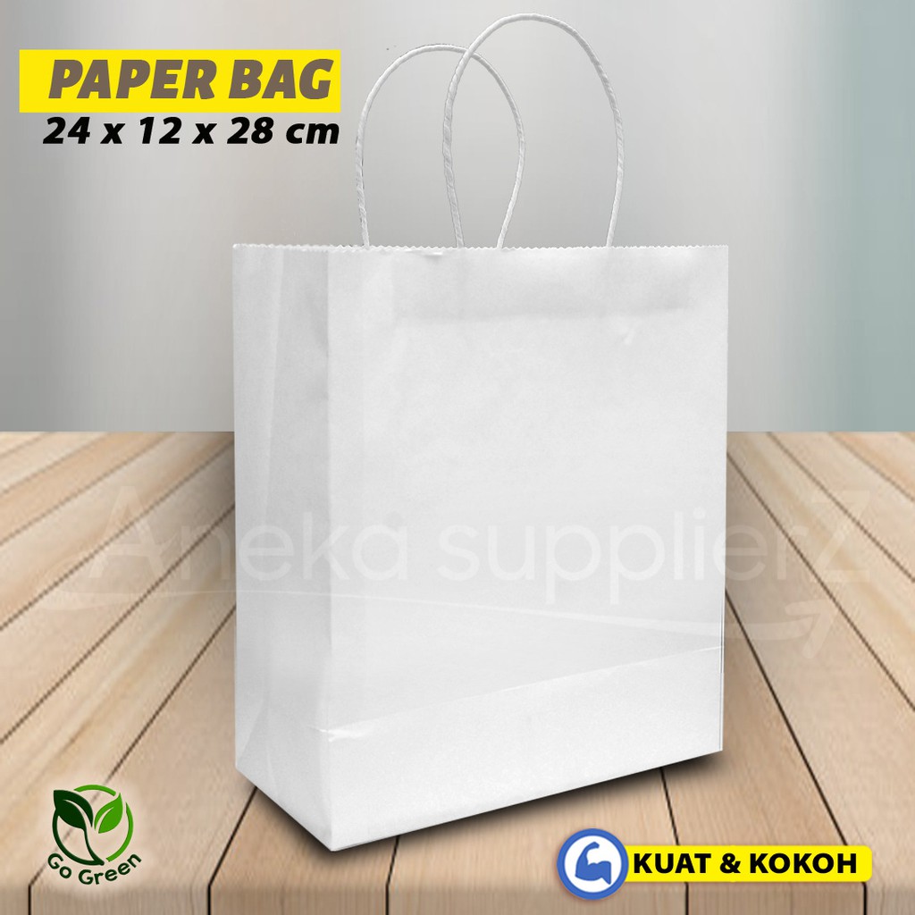 

Paper Bag Polos - Paper Bag Tali Kertas | 24x12x28 cm - PUTIH (24 pcs)