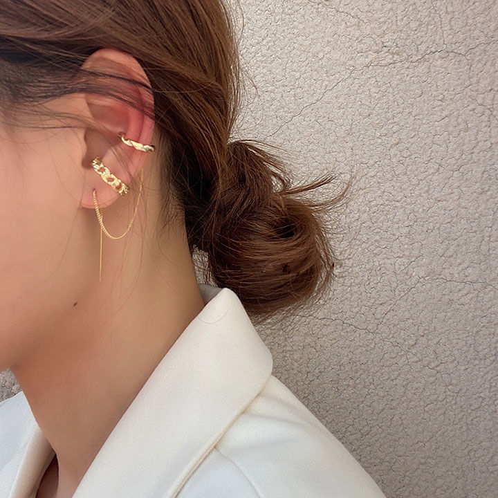 Anting Klip Rantai Rumbai Model Hollow Out Gaya Vintage Untuk Wanita