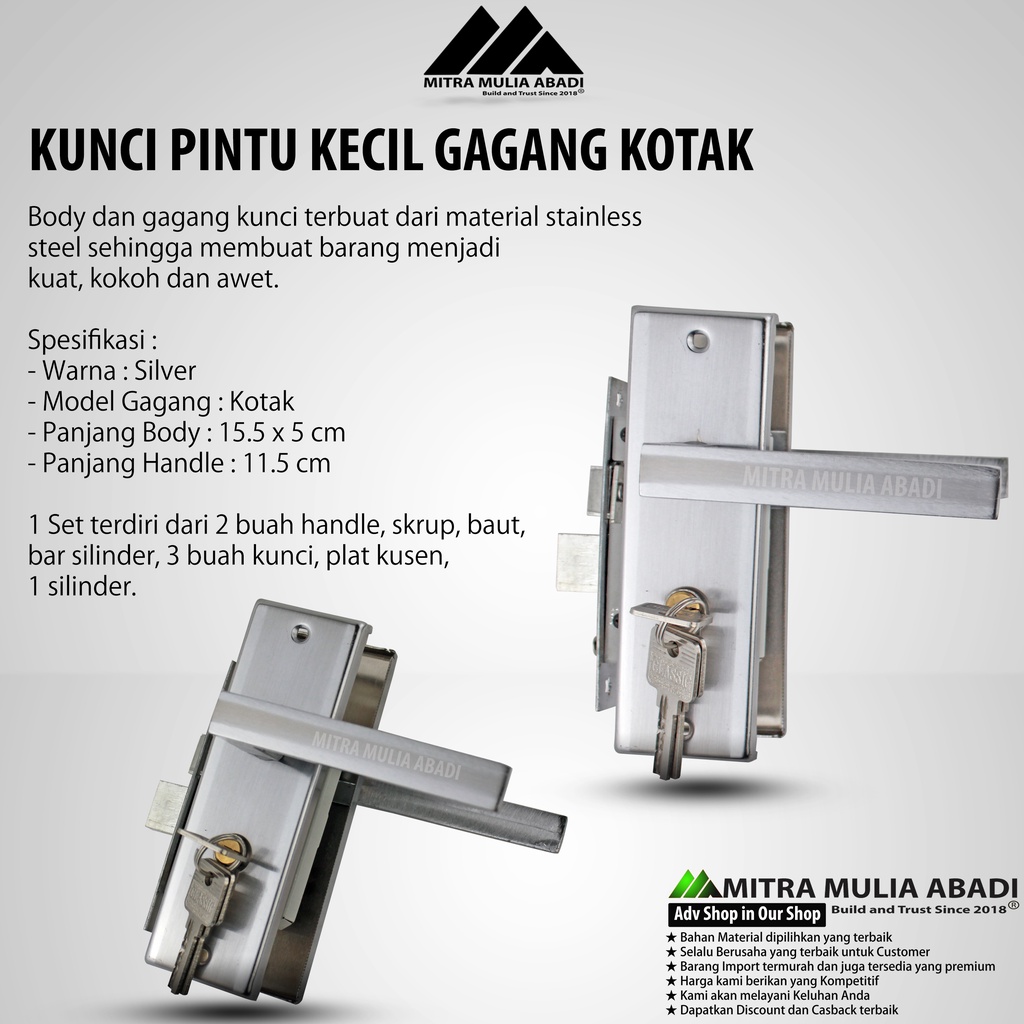 Kunci Pintu Silinder Kecil Premium / Gagang Pintu Rumah / Full Set