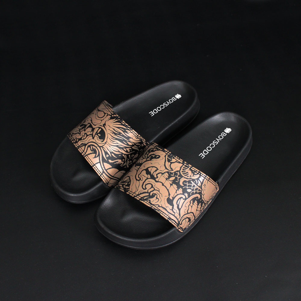 Sendal Selop Pria Wanita Distro Boyscode Dragonforce Motive Brown / Sendal Slip On Pria / Sendal Slide Pria