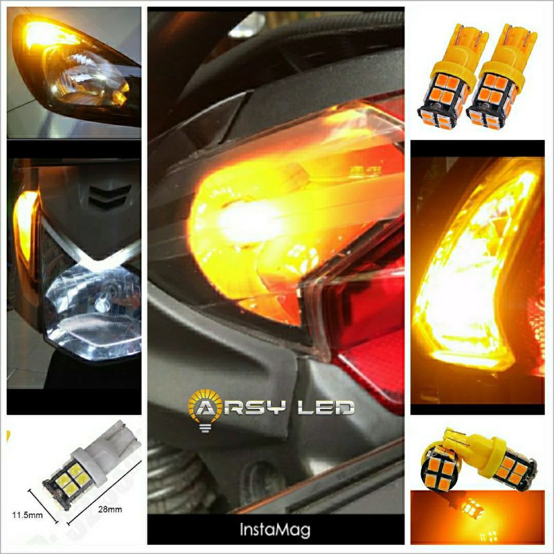 Lampu Led Sein Senja Speedo T10 20 Titik Emperor 2835 Kuning Amber Motor Mobil-2
