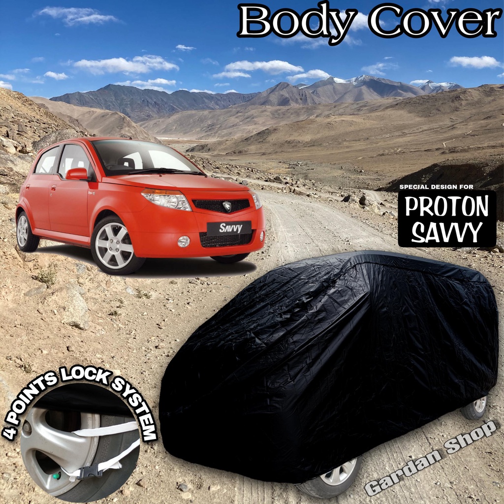 Sarung Mobil PROTON SAVVY Hitam POLOS Body Cover Proton Savvy Full Black