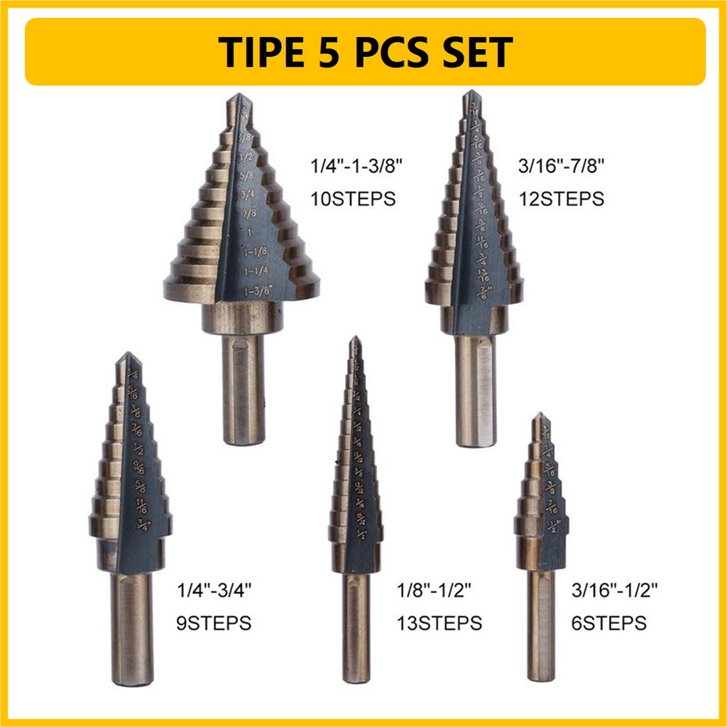 Mata Bor Pagoda Cone Step Drill Bit HSS Besi Kayu Plastik Tingkat Set