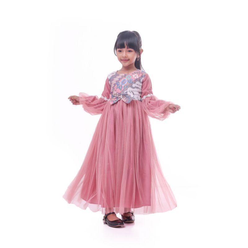gaun pesta anak muslim/baju muslim anak murah[PROMO]baju pesta Muslim batik