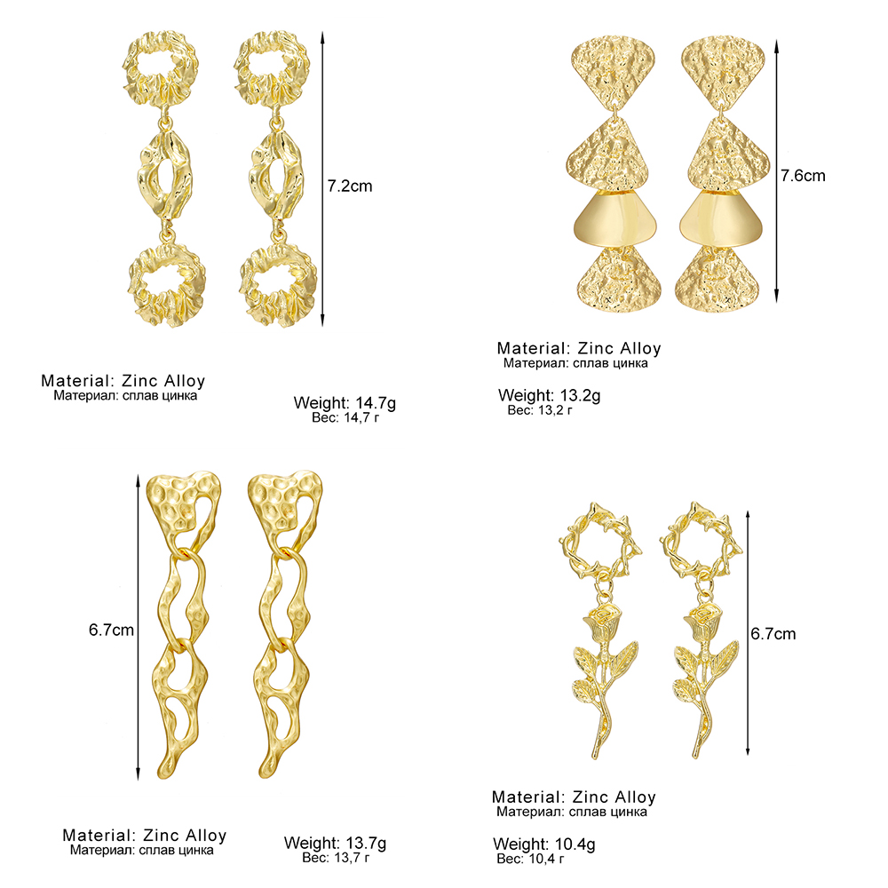 Anting Rantai Menjuntai Bentuk Geometris Bahan Logam Alloy Gaya Retro Untuk Wanita