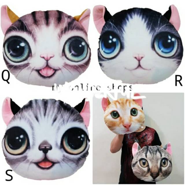 Boneka bantal kucing 3 D/ bantal karakter kucing / perlengkapan dekorasi rumah