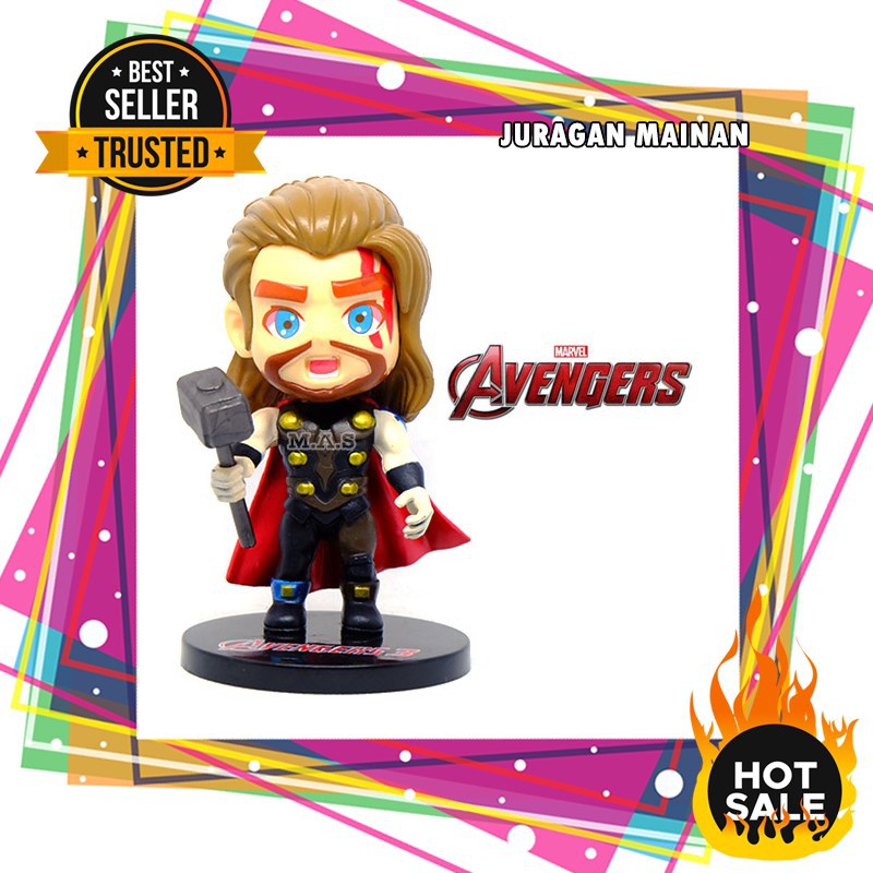 Mainan Thor Superhero Marvel DC Chibi Action Figure Pajangan Miniatur Cake Topper