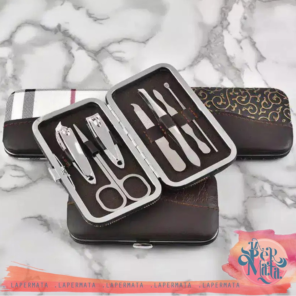 Manicure Pedicure Set COKLAT BATIK / KOTAK Pemotong kuku 7 in 1 - LPM Shop