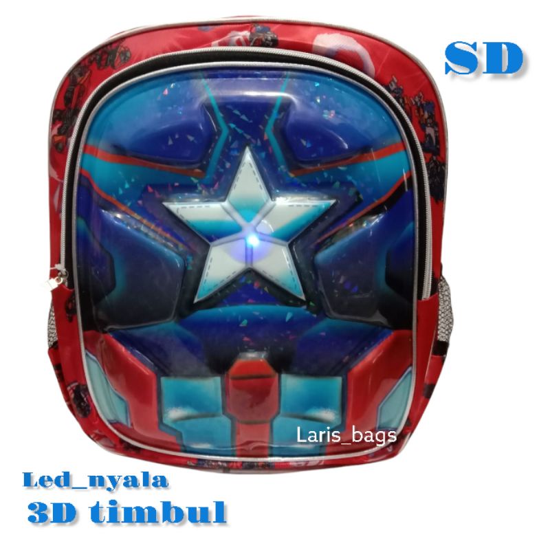 Tas sekolah anak cavten Amerika LED SD/Tas ransel cavten Amerika LED SD/Tas anak karakter laki laki/Tas anak karakter cavten Amerika/Tas anak murah/Tas anak/Ransel anak/Tas ransel anak murah/Tas ransel capten Amerika/Tas capten Amerika LED SD