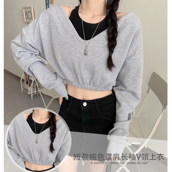 【SALE】Korean Crop Top Sexy Sweater V-Neck Atasan Sweater Leher-V 2286 (M/L/XL)