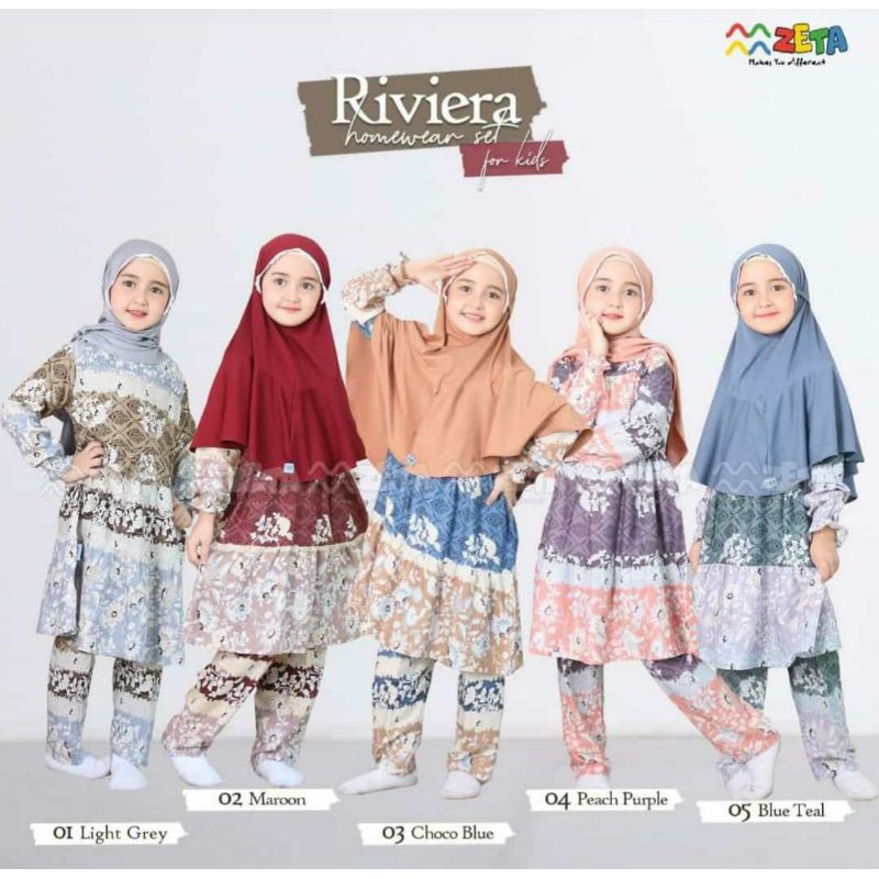ORI SET TUNIK ANAK MUSLIM,SET ATASAN DAN CELANA/ SET TUNIK DAILY RIVIERA BRAND ZETA/ READY STOK