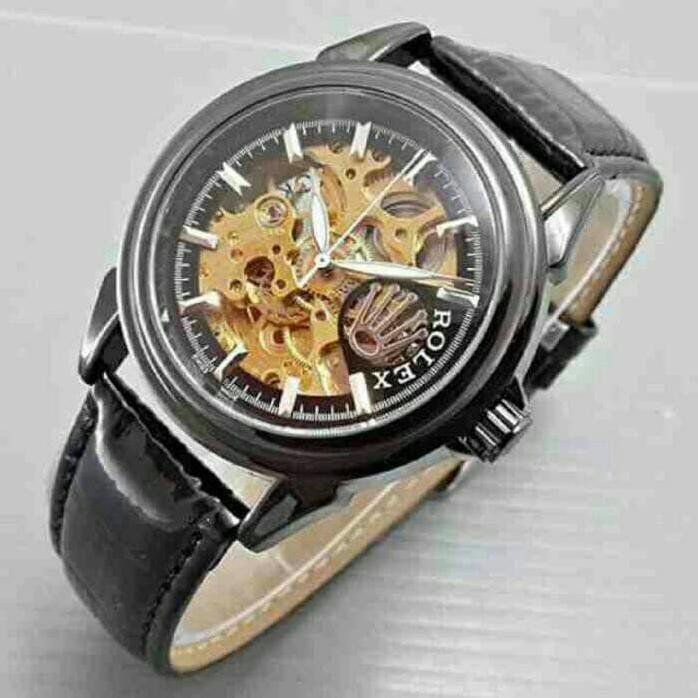 Cuci Gudang Jam Tangan Rolex Automatic / Otomatis Black Kulit Hitam