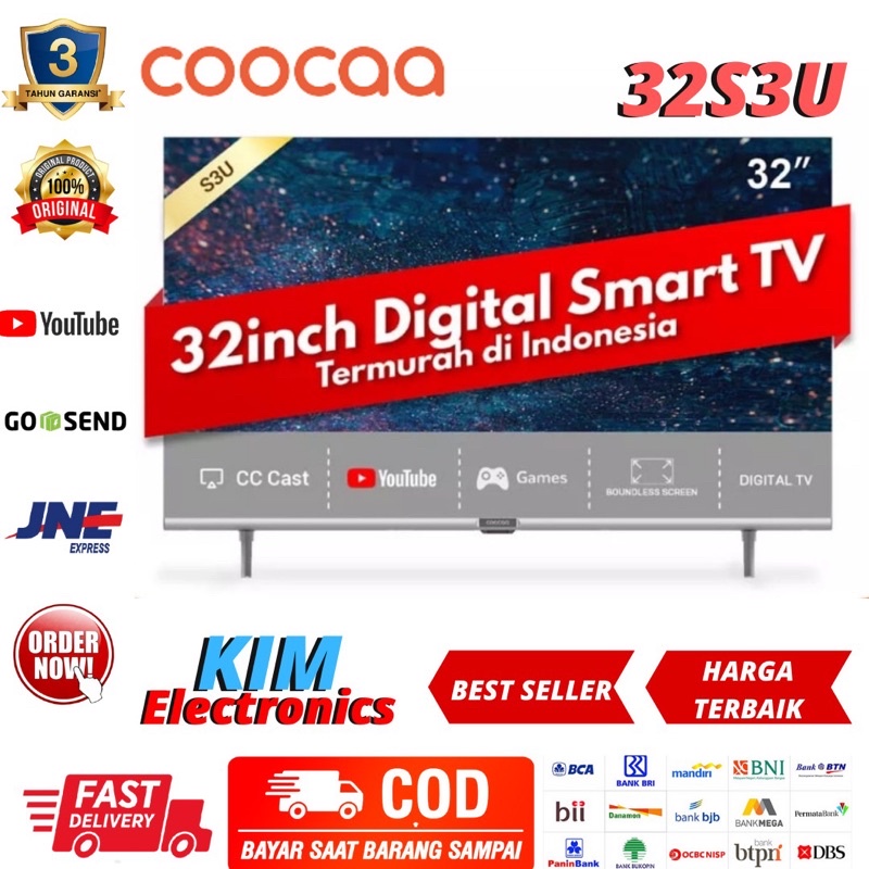 LED COOCAA 32 inch 32S3U SMART TV DIGITAL - Framless - Bezel Less Garansi Resmi