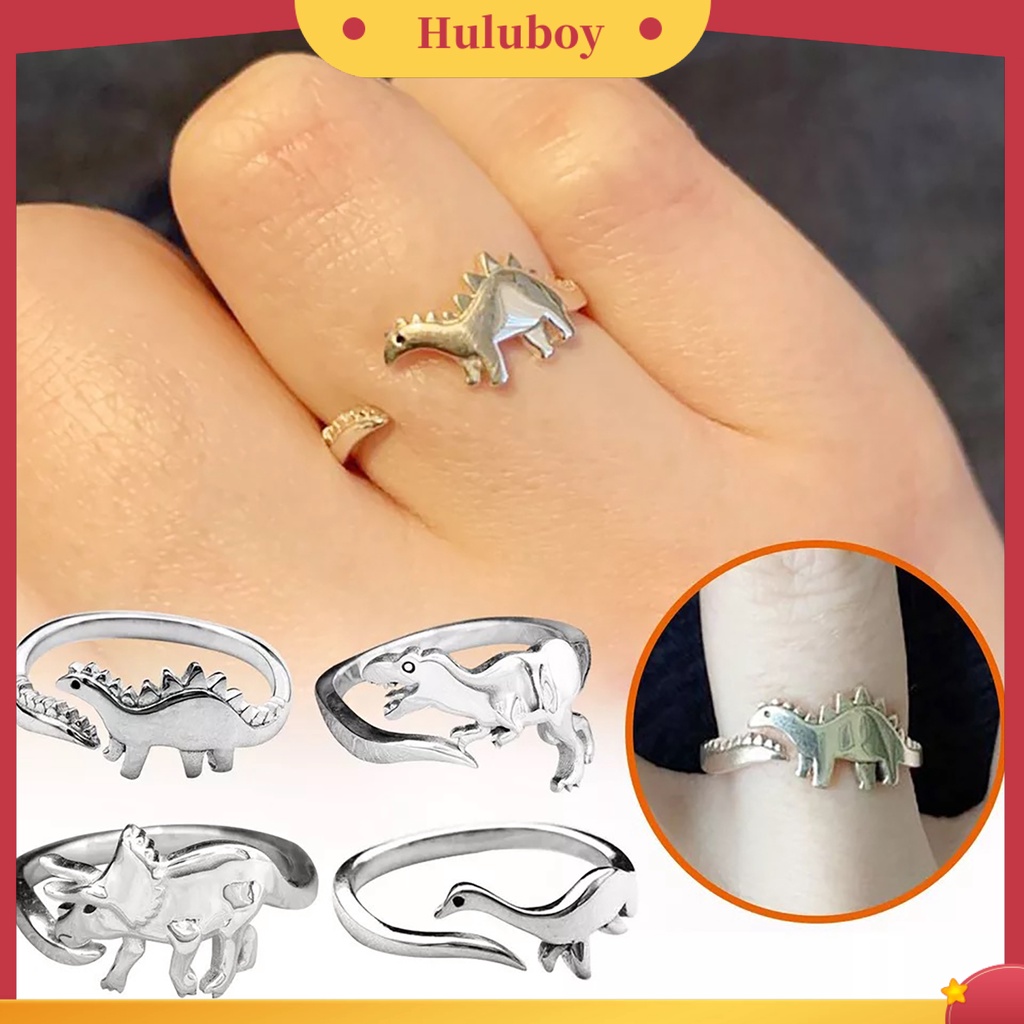 Hu Hu Hu Hu Hu Alat Bantu Pasang Kacamata♡ Cincin Model Terbuka Bahan Metal Desain Dinosaurus Adjustable Bebas Timah Untuk Wanita