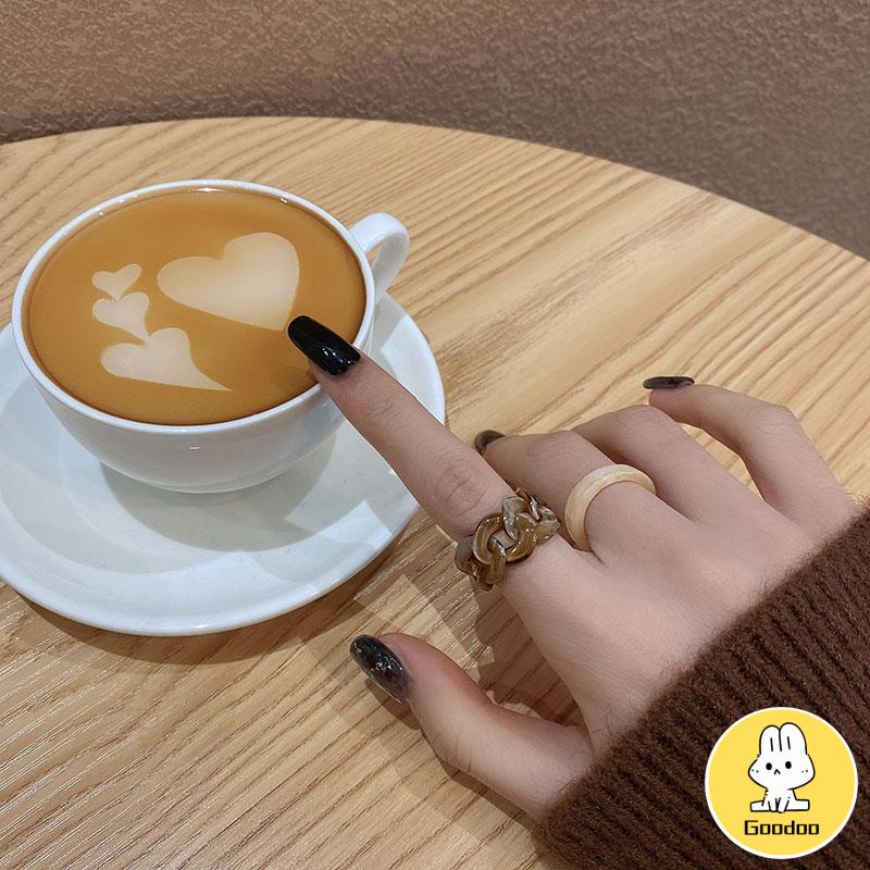 Set 2 Pcs Cincin Rantai Bahan Akrilik Gaya Retro  Untuk Aksesoris Perhiasan -Doo