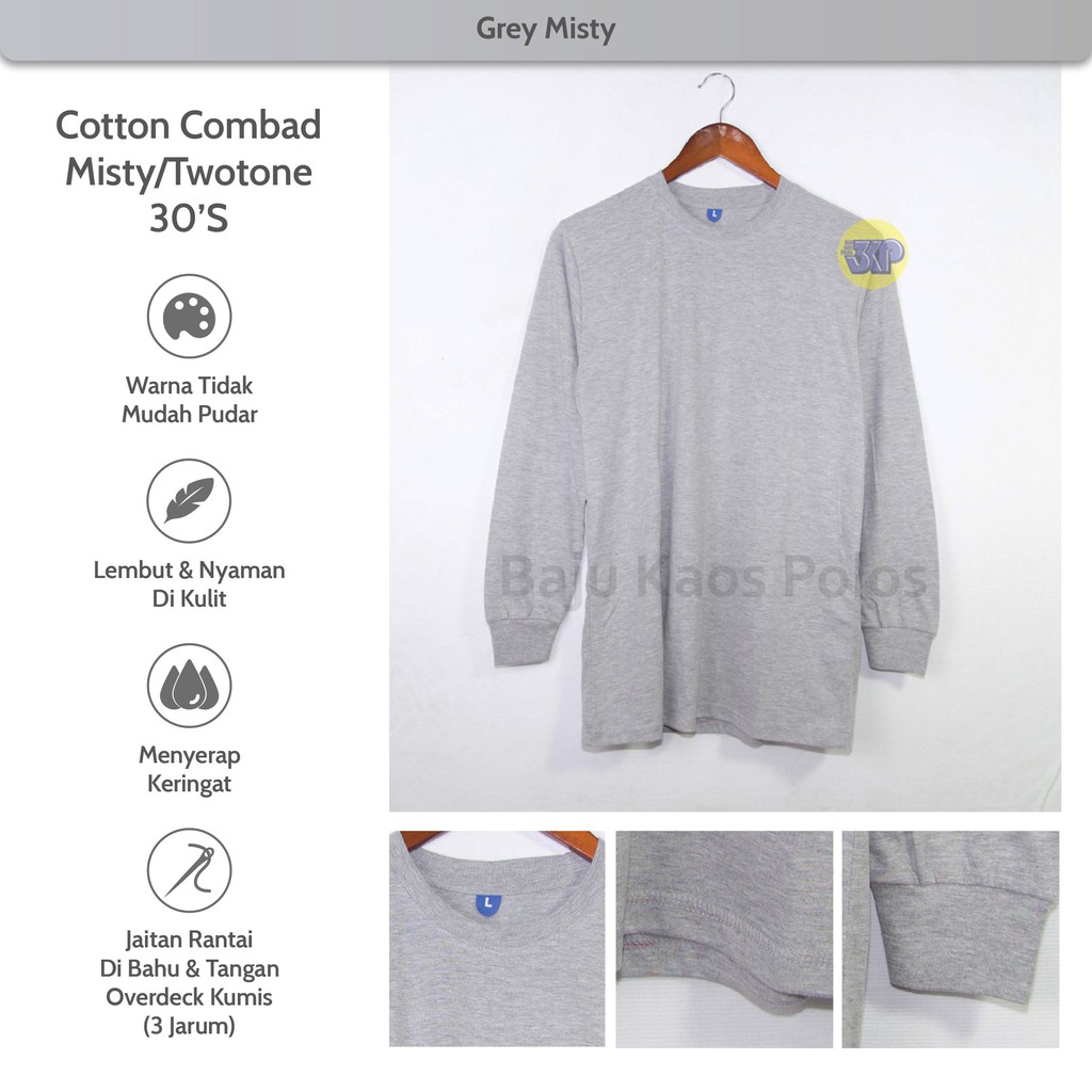 BAJU KAOS POLOS GREY MISTY LENGAN PANJANG COTTON COMBED BAJU KAOS POLOS GREY MISTY LENGAN PANJANG COTTON COMBED