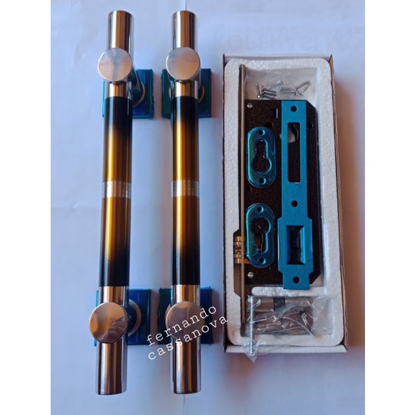 Handle pintu Gagang pintu rumah 33cm 45cm 60cm+1 set bodi kunci rumah Tarikan pintu stainless