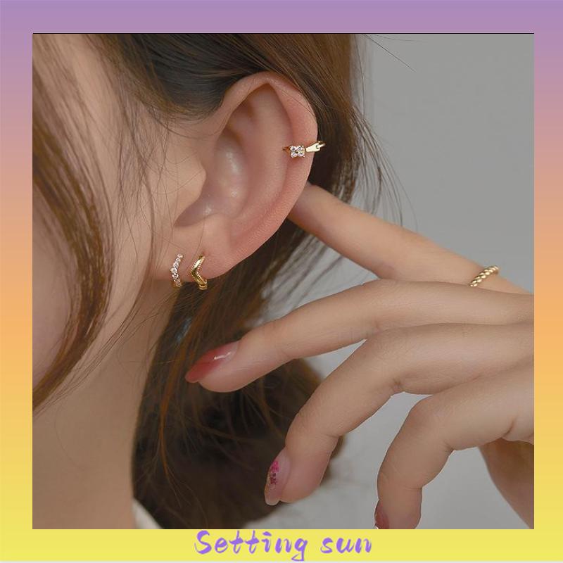 1 Pasang Anting Hoop Zirkon Mini Berlapis Emas 14K Anting Tindik Huggie Anting Tulang Rawan TN