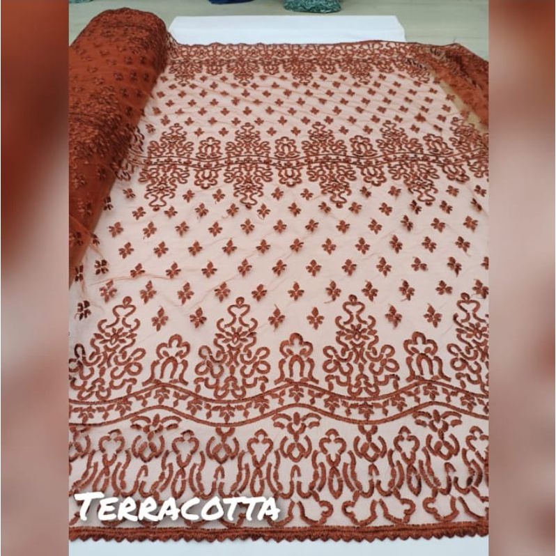 kain tille bunga renda wajiq/bahan brokat Kebaya pesta wisuda/brukat wedding/tille bordir