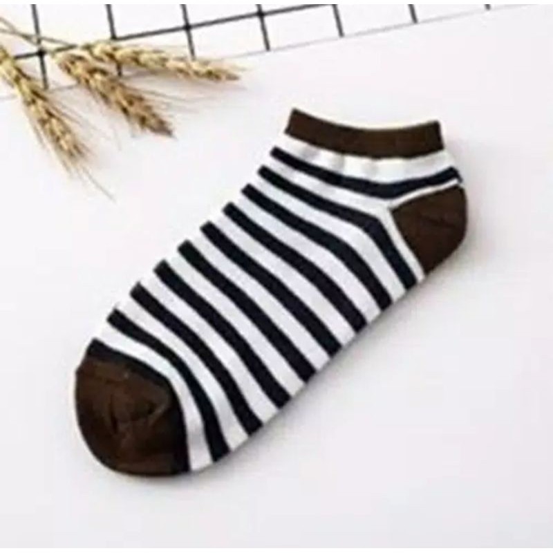 KAOS KAKI PENDEK UNISEX WARNA HITAM MOTIF GARIS PUTIH