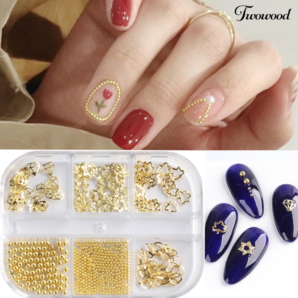 Manik-manik Charms Steel Bentuk Bintang Hollow 3D Untuk Dekorasi Nail Art