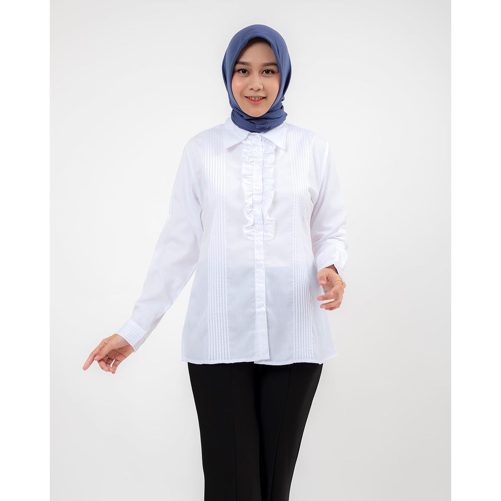 Jual Haymeeidn Kemeja Putih Rempel Polos Wanita Baju Kantor Cewek