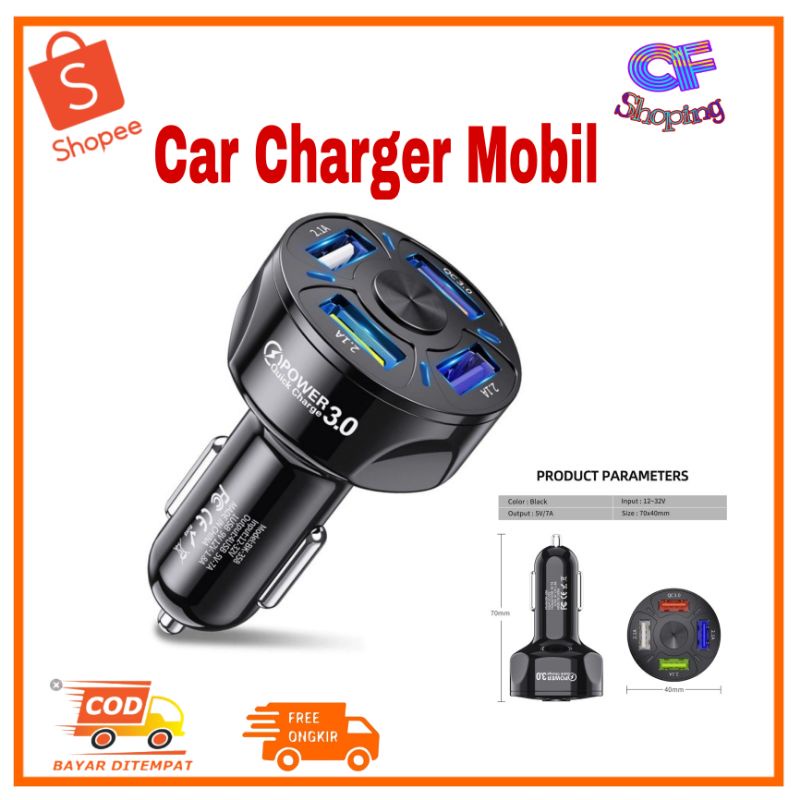 Car Charger Mobil Fast Charging USB 4 Port QC 3.0 35W 7A