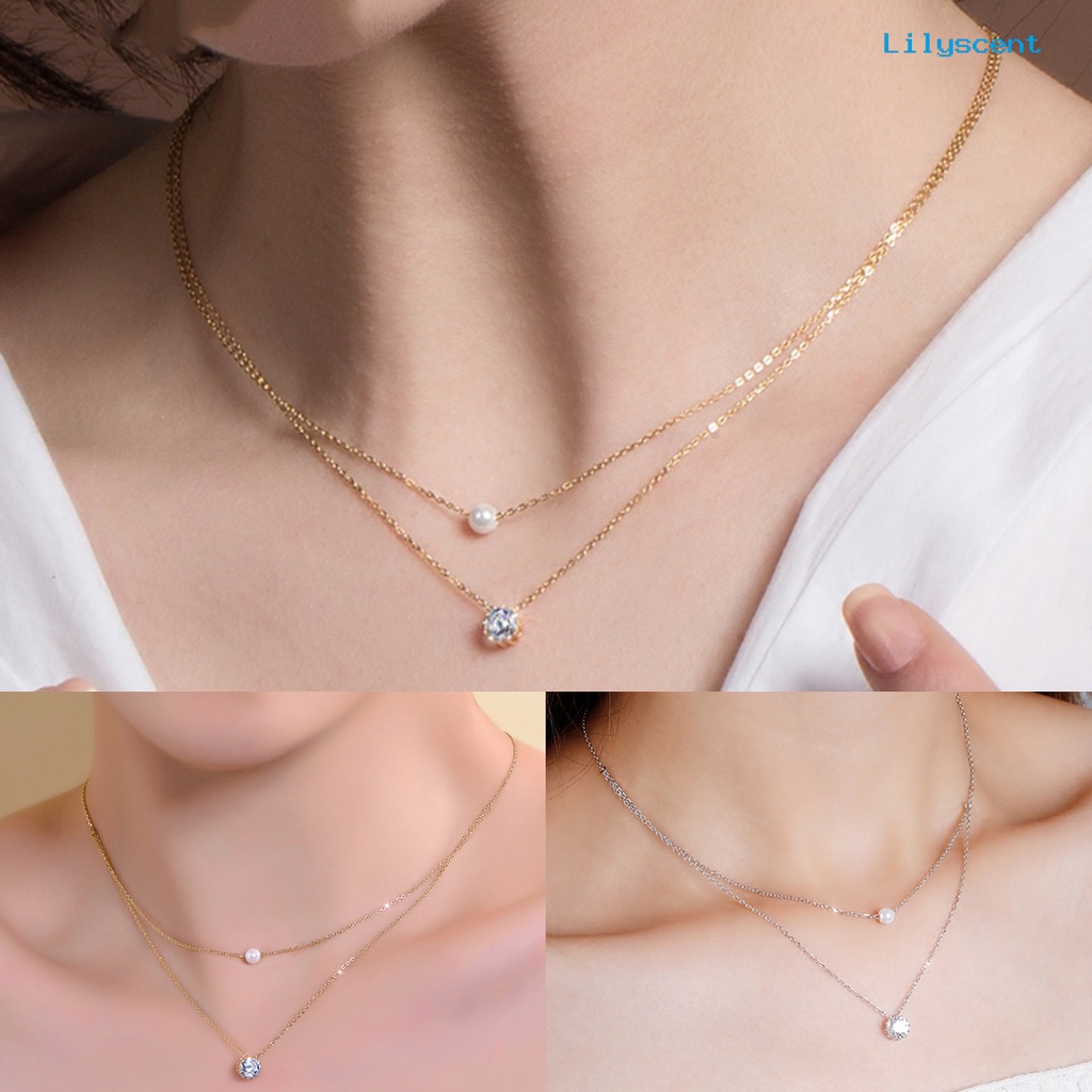 Kalung Choker Rantai Mutiara Berlian Imitasi Double Layer Untuk Wanita