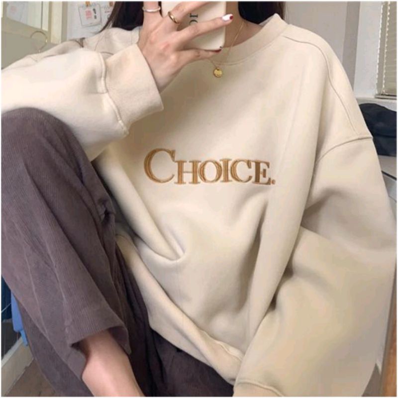Sweater switer Oversize Crewneck Pakaian Wanita Korean Style Oblong Terbaru CHOICE BORDIR Kekinian
