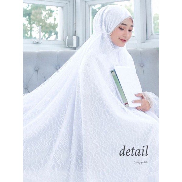 READY Mukena Turkey Dalanova ori - Mukena Brokat Putih denaf.outfit