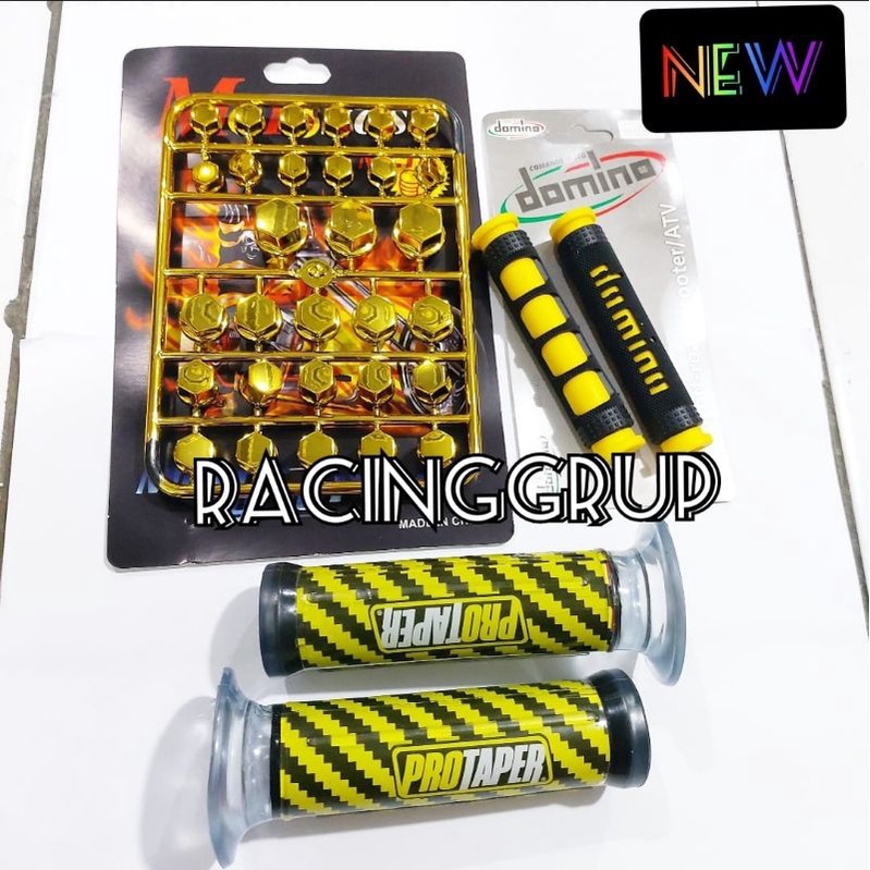 Paket 3 set Cover baut monel baut + Grip karbon + karet handle kuning