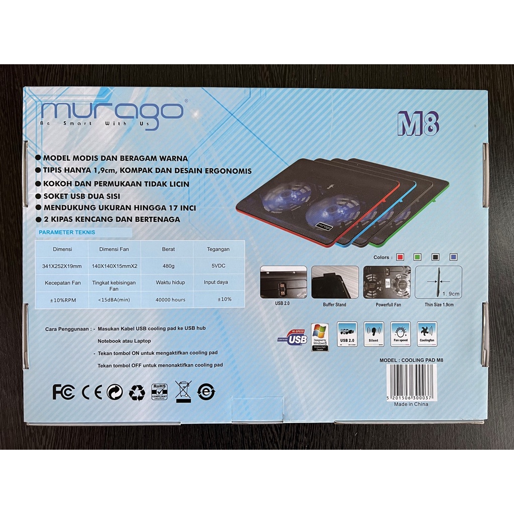 Cooling Pad Laptop Murago M8 Kipas Fan Pendingin Notebook