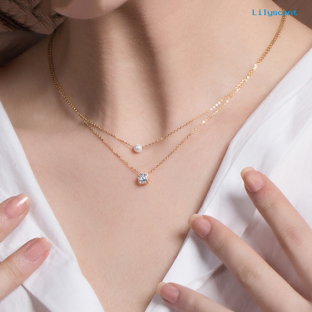 Kalung Choker Rantai Mutiara Berlian Imitasi Double Layer Untuk Wanita