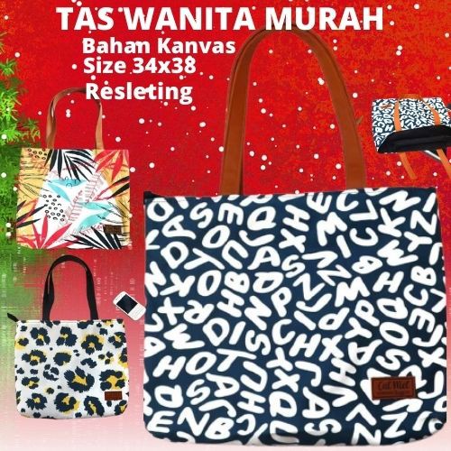 TAS KANVAS WANITA TOTE BAG RESLETING KANVAS TAS KULIAH TASTWEELY MURAH TOTTE BAG TOOTBAG