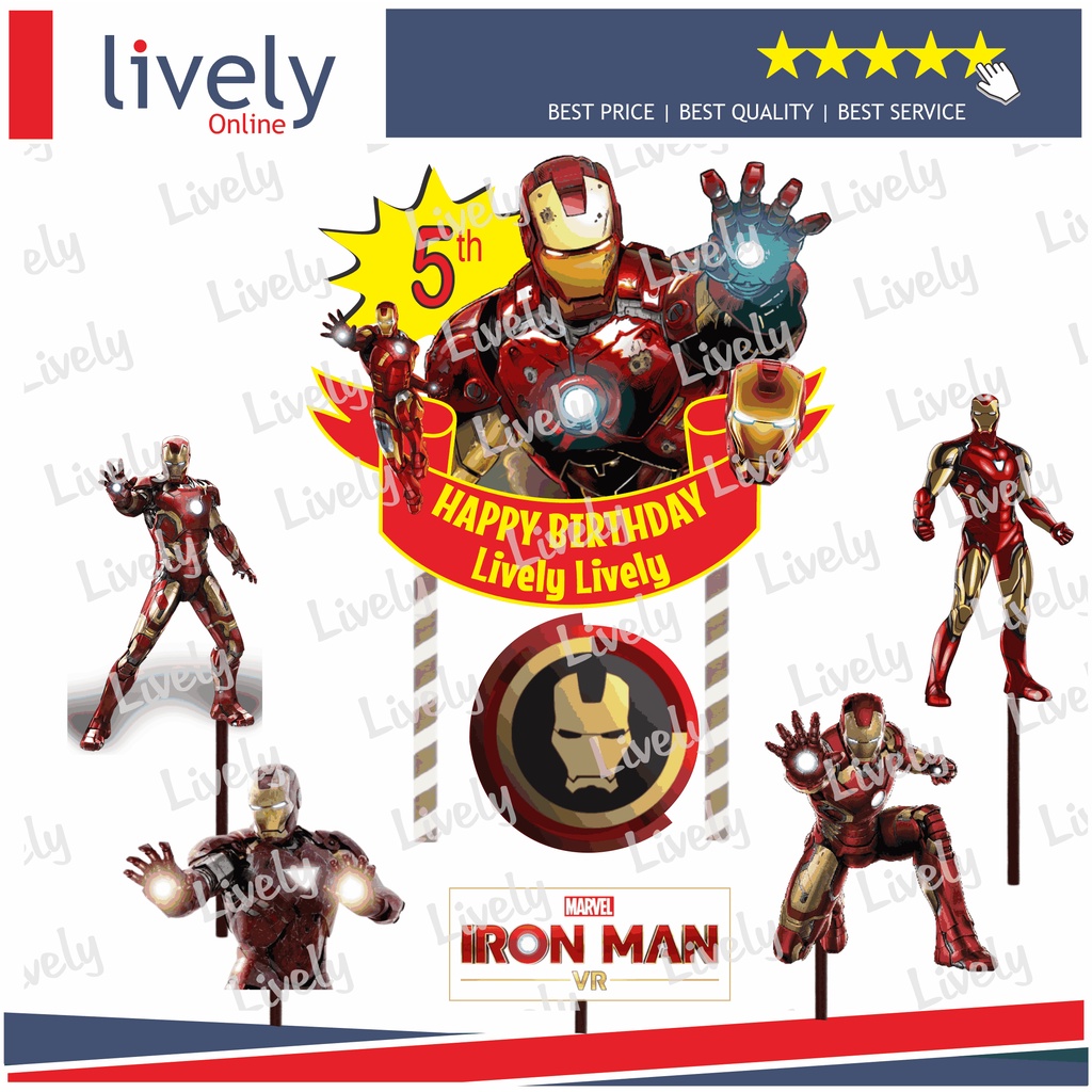 CUSTOM NAMA CAKE TOPPER KARAKTER IRONMAN HIASAN KUE ULANG TAHUN HAPPY BIRTHDAY