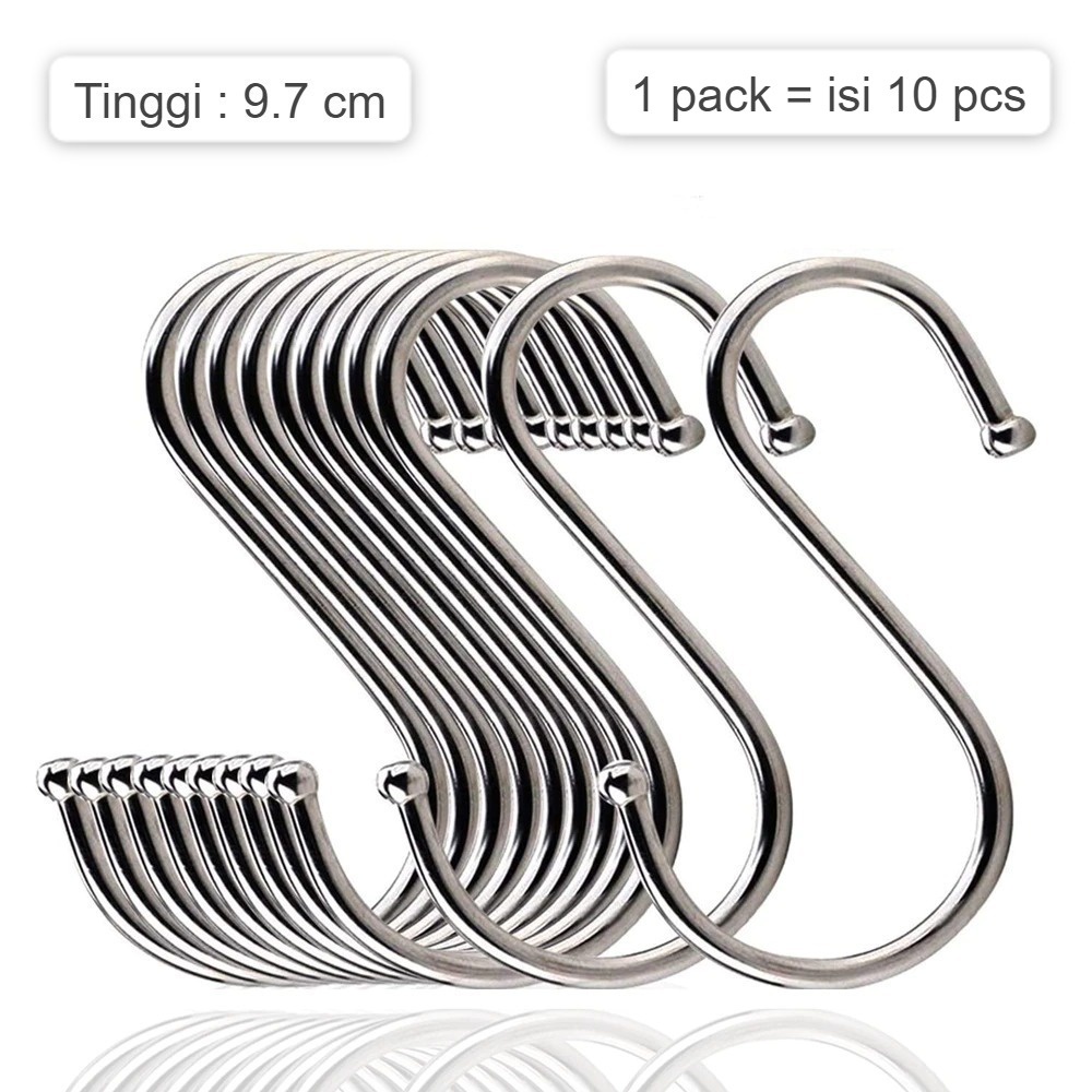 Hanger Kait Kail Gantungan Hook Serbaguna Stainless isi 10PCS bentuk S