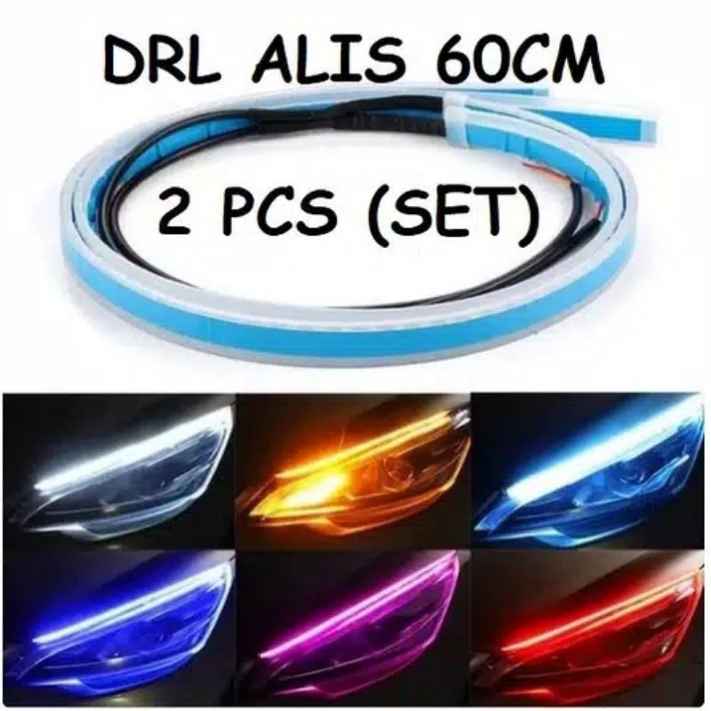 lampu Alis LED slim alis DRL fleksibel waterproof 12v 60cm 45cm 30cm 2 mode running motor mobil