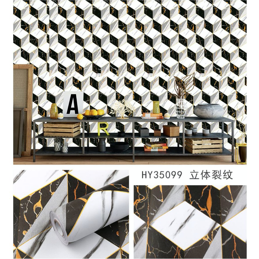 WALLPAPER Motif GRANIT 3D HITAM PUTIH MARMER TERBARU