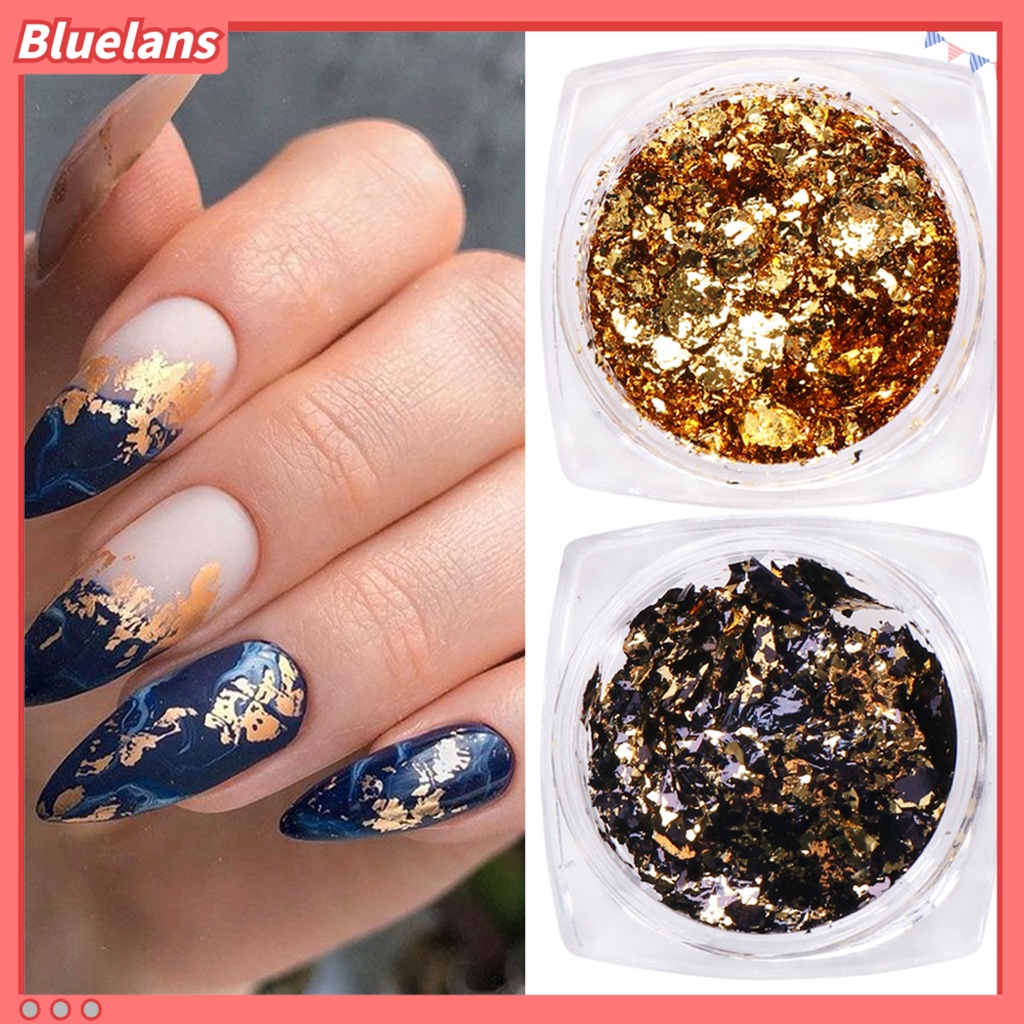 Bluelans Stiker Nail Art Bahan Foil Warna Emas Silver Untuk Dekorasi Manicure Wanita
