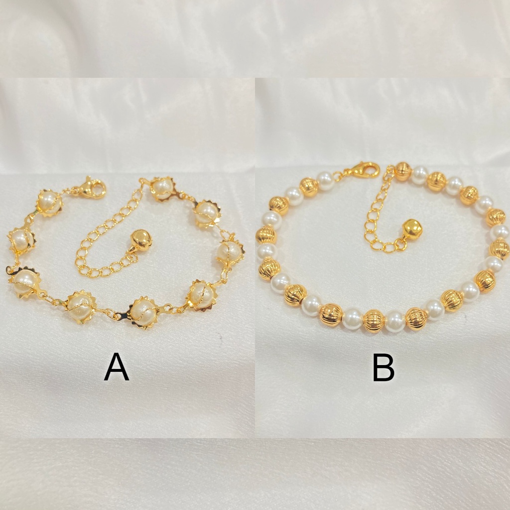 Gelang Mutiara Lapis Emas Model Rantai / Jurai L21B