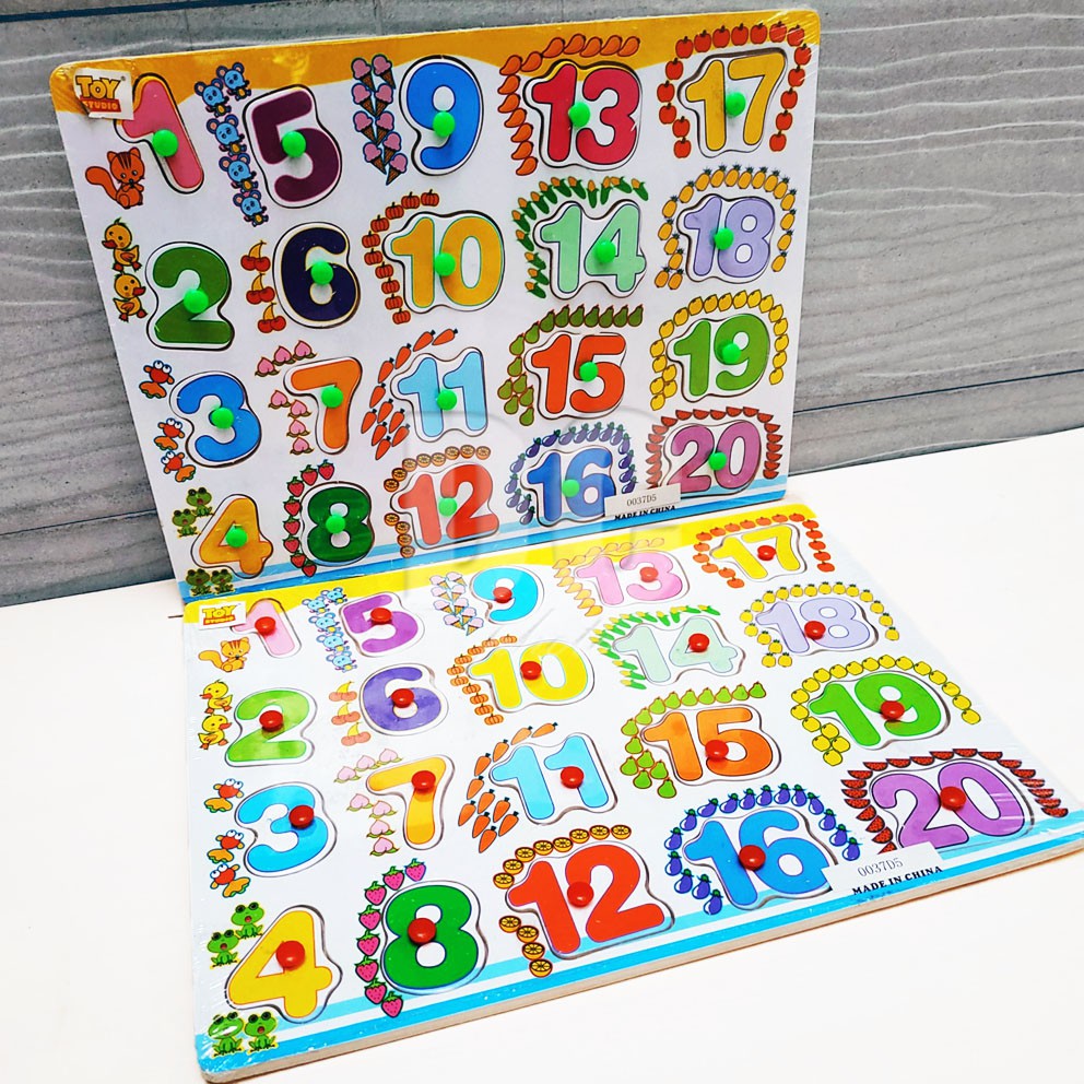 Number Puzzle Kayu BESAR Mainan Edukasi Jigsaw Wooden Shape Knob Angka