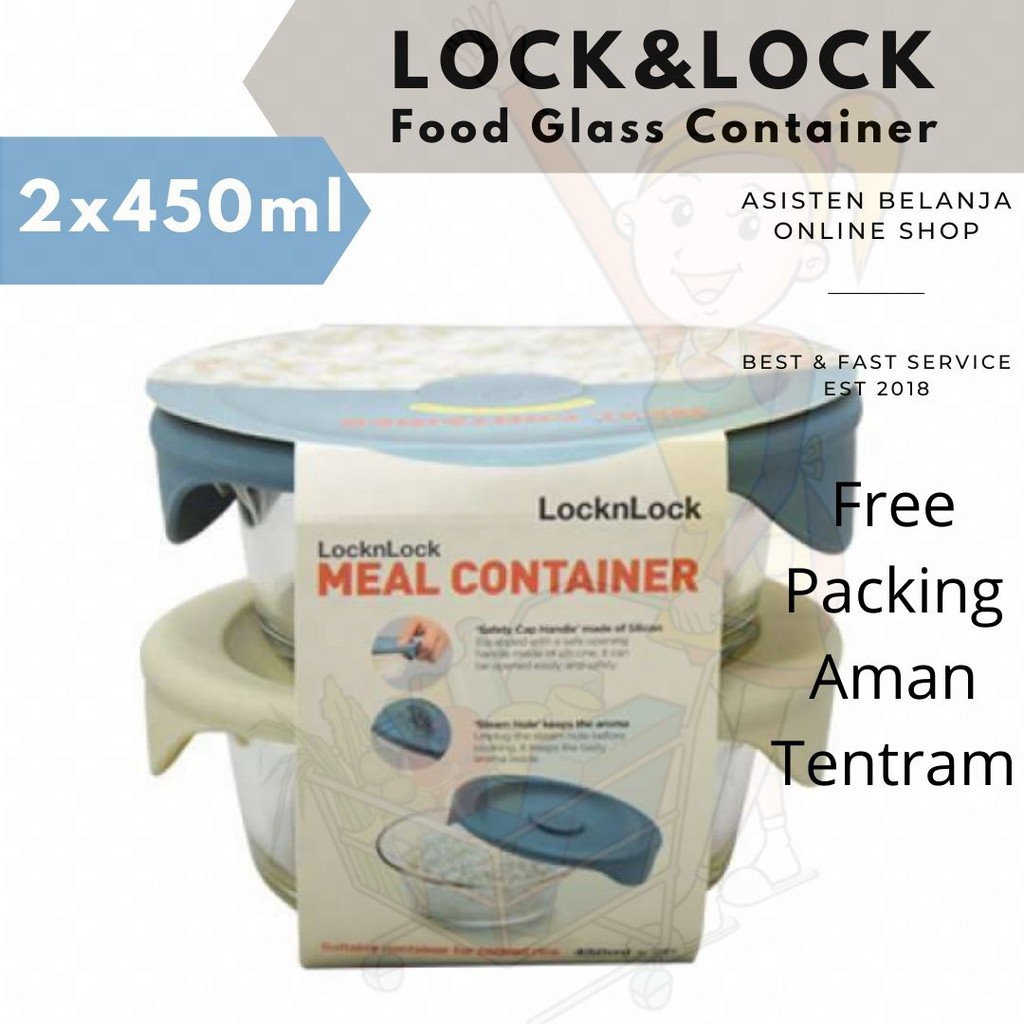 LOCKnLOCK LockAndLock Oven Glass Food Meal Container isi 2 n 3pcs Kotak Wadah Makan Kaca Mpasi 355ml / 450ml